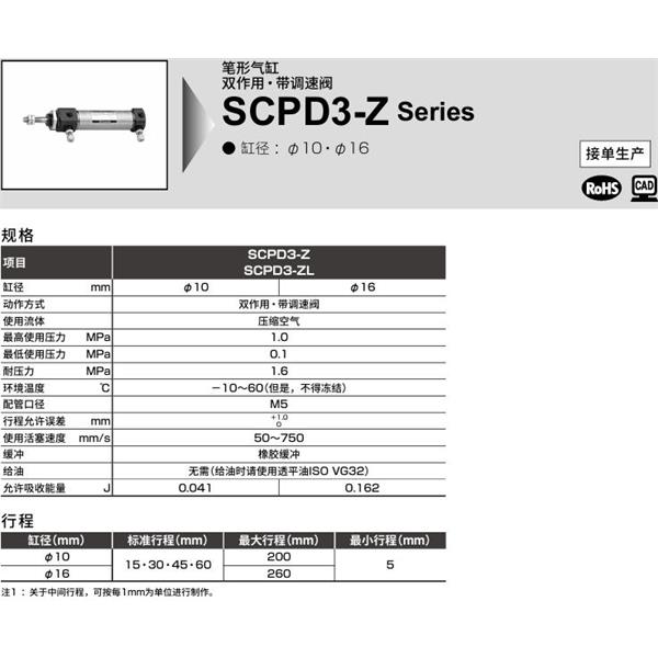 CKD喜開理筆形氣缸SCPD3-ZL-LB-10-150-T0H-R-I