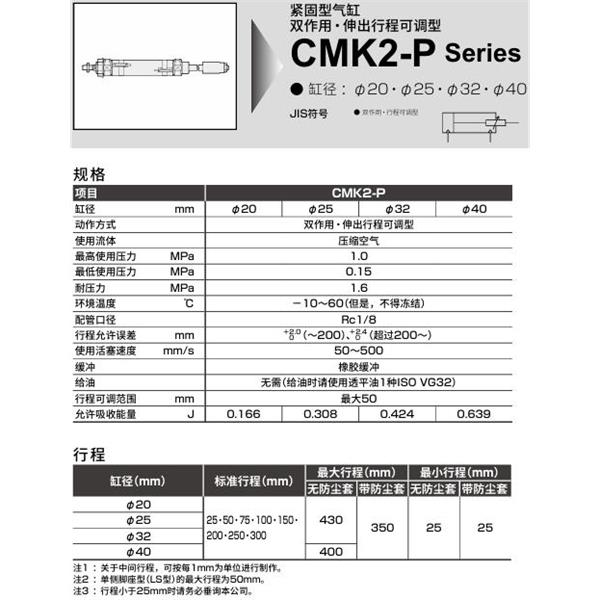 CKD喜開理緊固型氣缸CMK2-P-LS-25-50-25-T0H-R-J-I